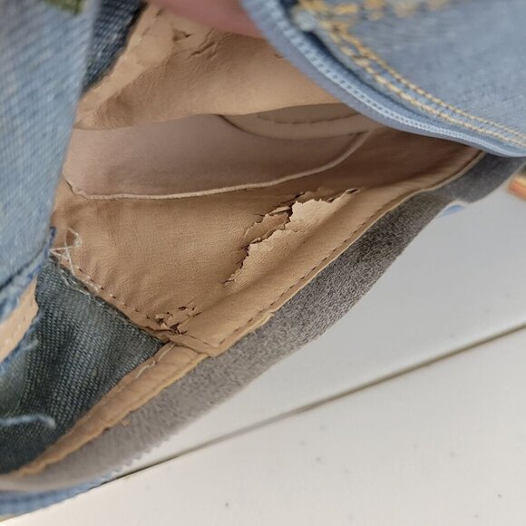 Akira Floral Embroidered Boots Sz 6.5 Thigh High Denim Peep Toe Stiletto 4.5" - Picture 7 of 16